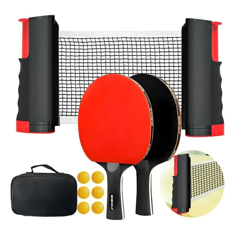 Kit Raquete Ping Pong Profissional + Rede - Tênis Vermelho