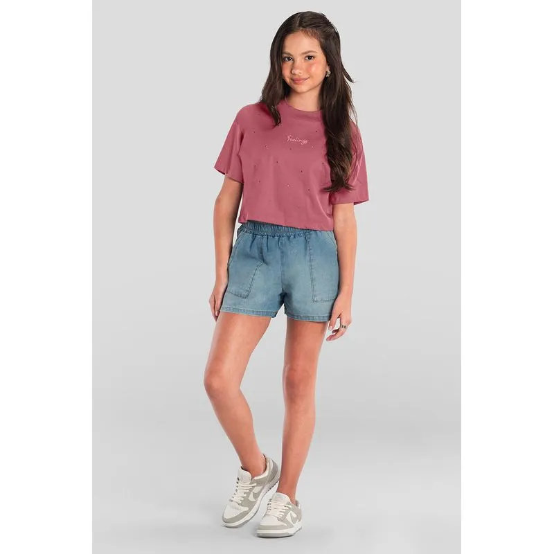 Blusa cropped teen menina de strass Brandili young - 16
