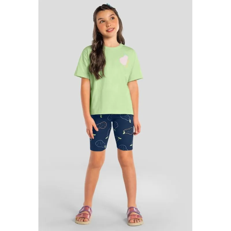 Bermuda ciclista infantil menina em cotton com estampa de pêra Brandili - 4