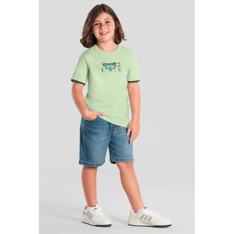 Camiseta infantil menino com aplique de skate Brandili - 4