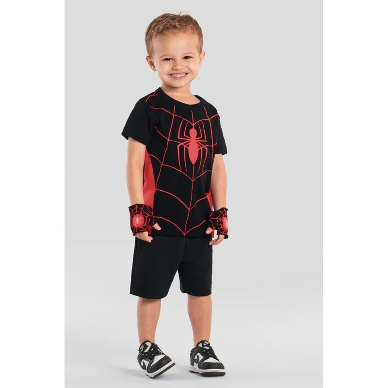 Camiseta infantil menino do Homem-Aranha com luvas Brandili - 4