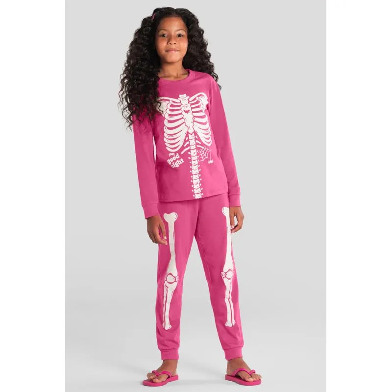 Pijama infantil unissex de esqueleto brilha no escuro Brandili 14