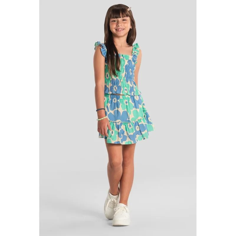 Saia shorts infantil menina em viscose floral Brandili - 8