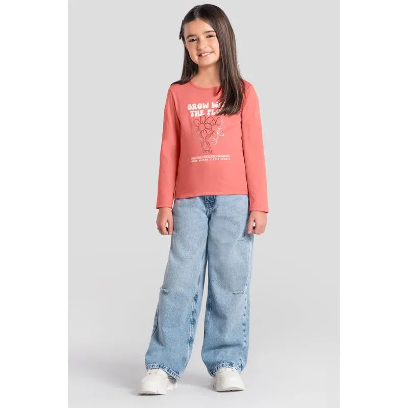 Calça wide leg jeans infantil menina Brandili -10