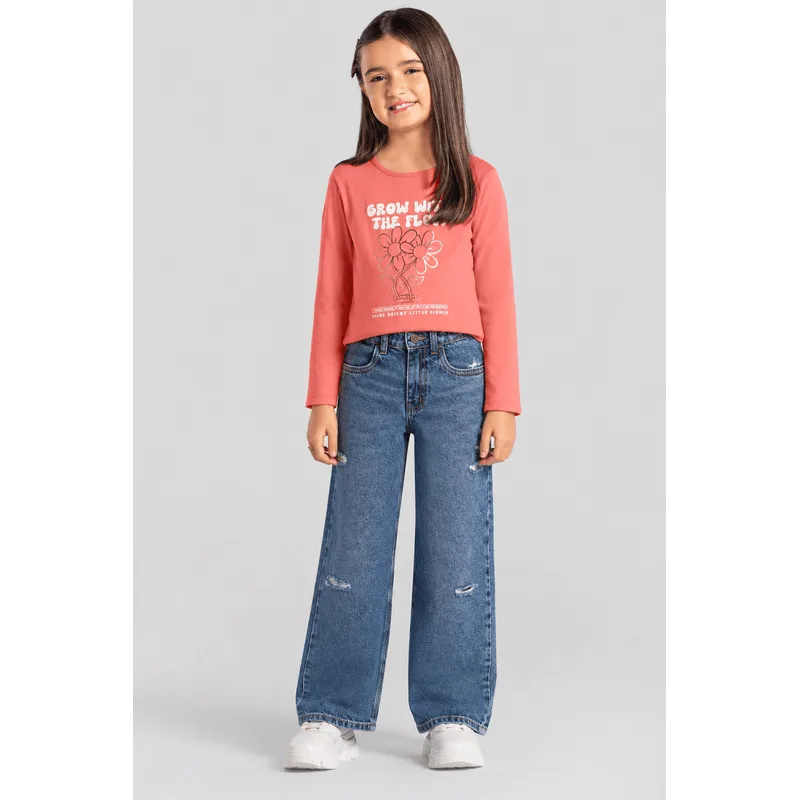 Calça wide leg jeans infantil menina Brandili -8