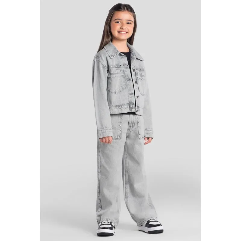 Calça wide leg jeans infantil menina Brandili -6