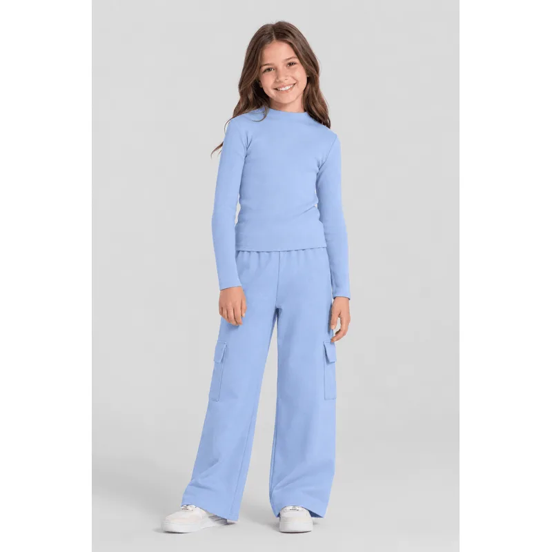 Calça wide leg infantil menina em molecotton Brandili -6