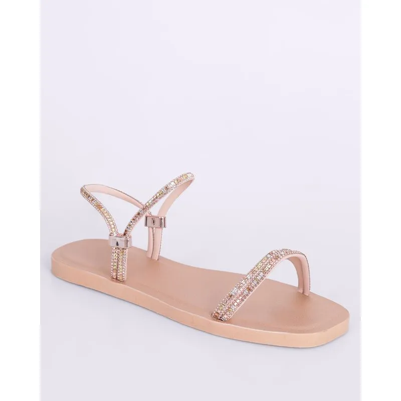 Sandália Rasteira Feminina Donatta Tiras com Strass Rosa 38/39