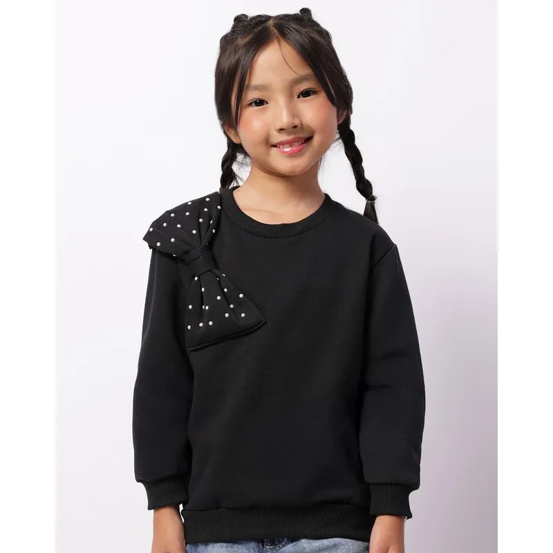 Blusão Moletom Infantil Com Laço Aplicação Preto 6