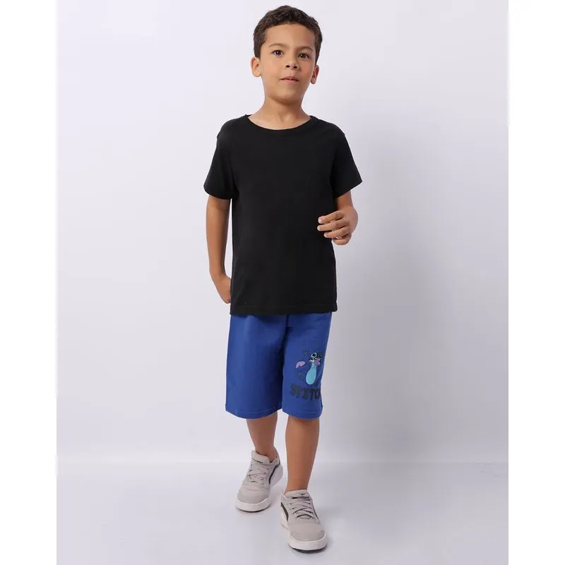 Bermuda Infantil Moletinho Reta Disney Stitch Azul 6