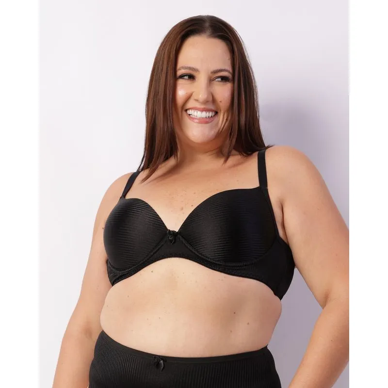 Sutiã Plus Size Feminino Com Base E Bojo Listrado Preto 48