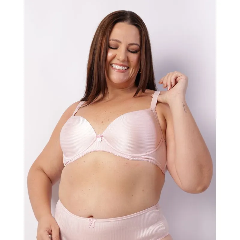 Sutiã Plus Size Feminino Com Base E Bojo Listrado Rosa 50