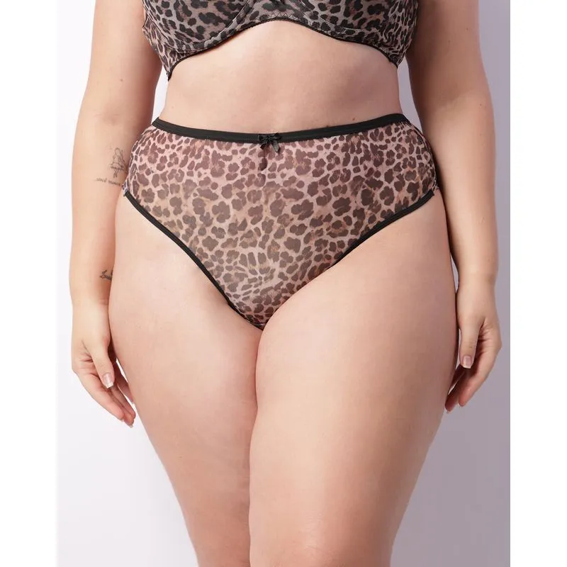 Calcinha Plus Size Feminina Fio Duplo Tule Animal Print Marrom 52
