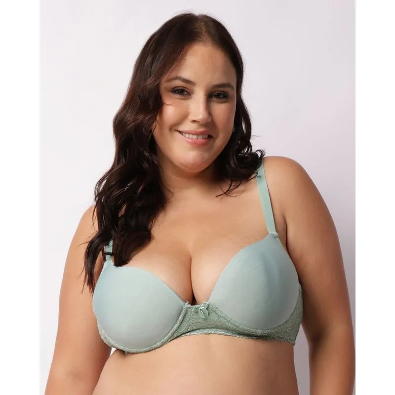 Sutiã Plus Size Feminino Renda Com Base E Bojo Verde 50