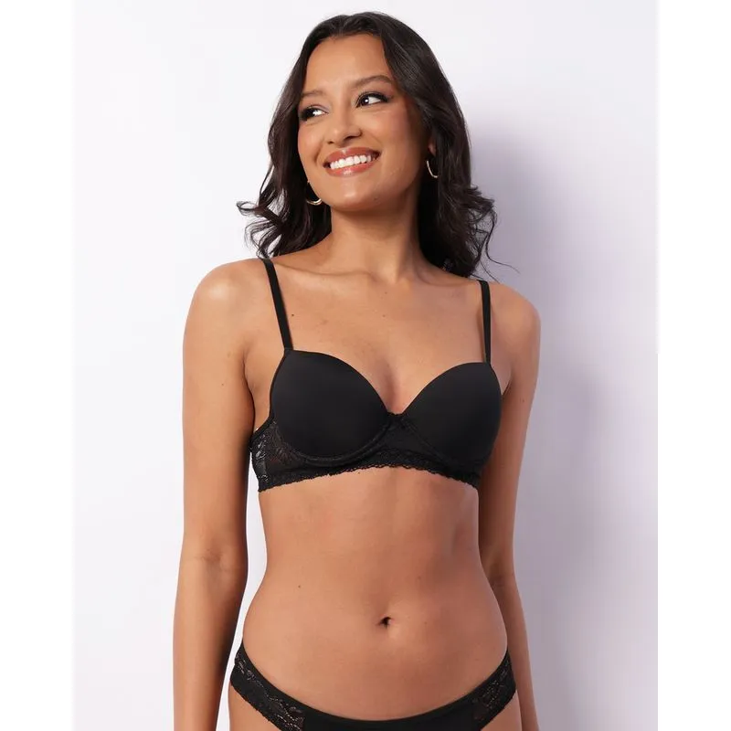 Sutiã Feminino Com Base E Bojo Com Renda Preto 42