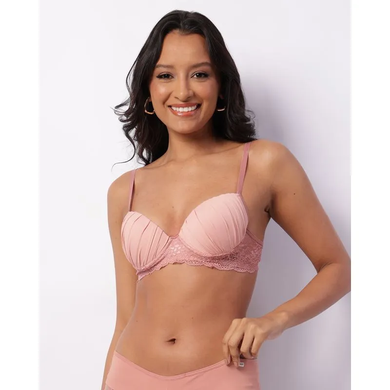 Sutiã Feminino Com Base Bojo E Renda Rosa 46