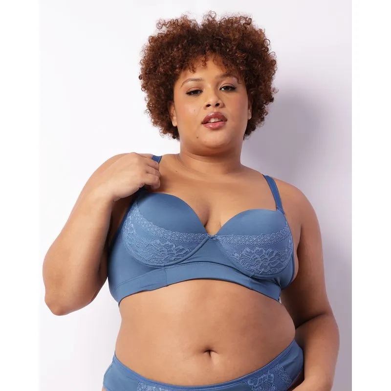 Sutiã Plus Size Feminino Com Base E Bojo Detalhe Renda Azul 48