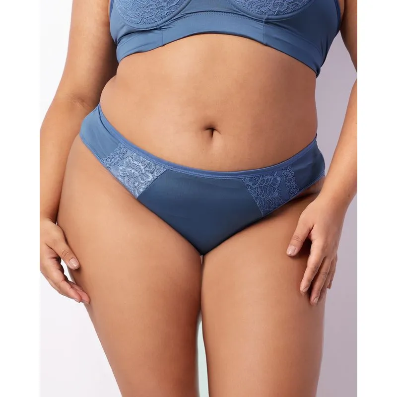 Calcinha Plus Size Feminina Biquíni Detalhe Renda Azul 50