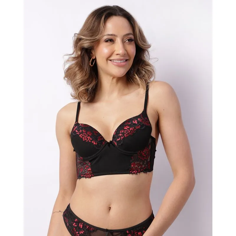 Sutiã Feminino Com Bojo Alongado Renda E Tule Preto 40