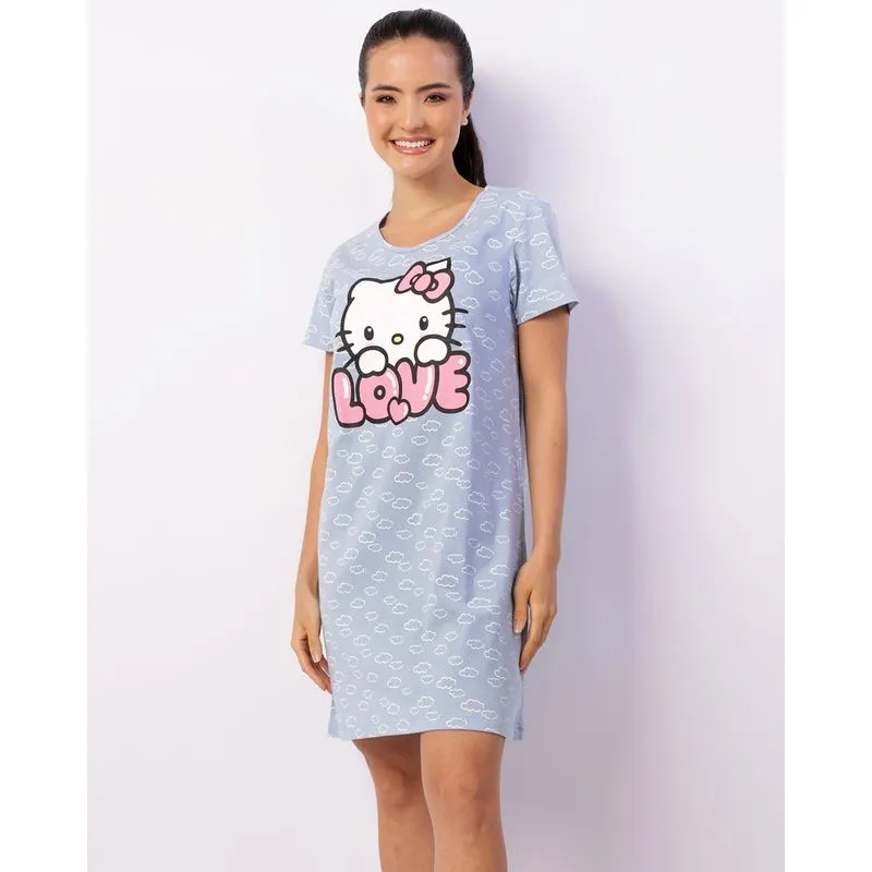 Camisola Feminina Curta Estampa Hello Kitty Azul P