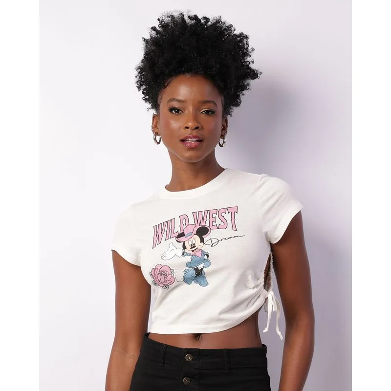 Camiseta Feminina Cropped Disney Minnie Colissê Off White P