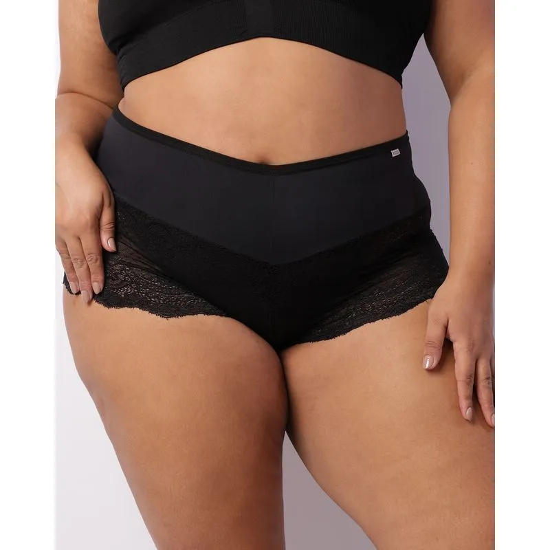 Calcinha Plus Size Feminina Caleçon Com Renda Preta 46