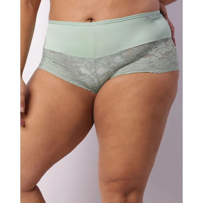 Calcinha Plus Size Feminina Caleçon Com Renda Verde 46