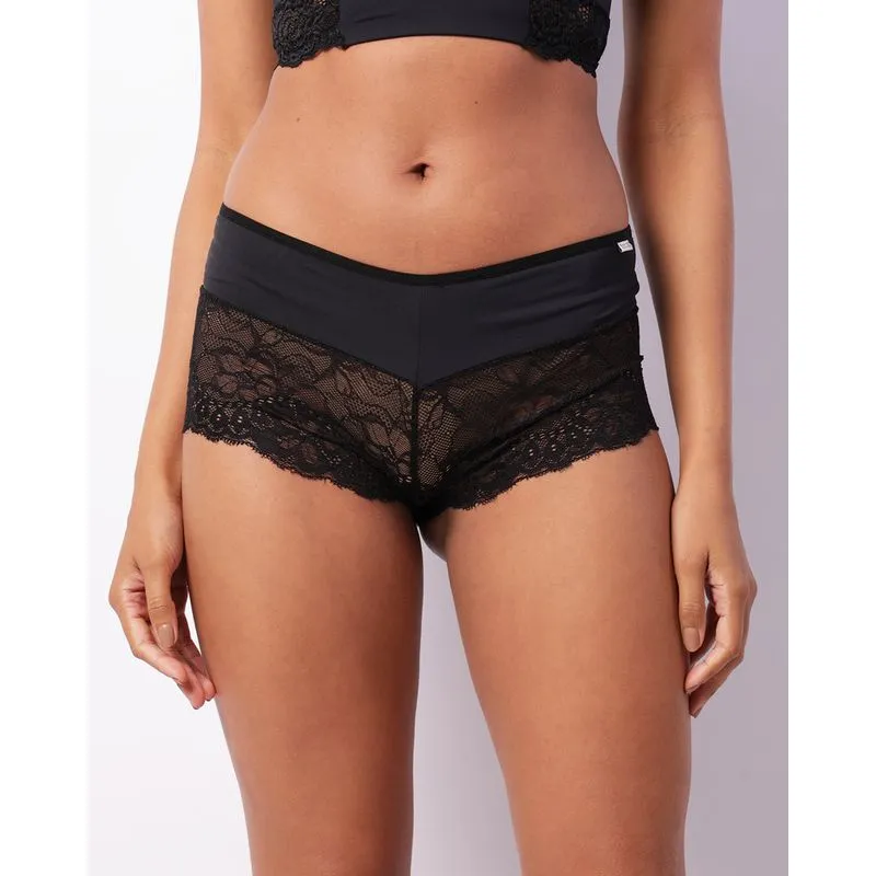 Calcinha Feminina Caleçon Com Renda Preta GG
