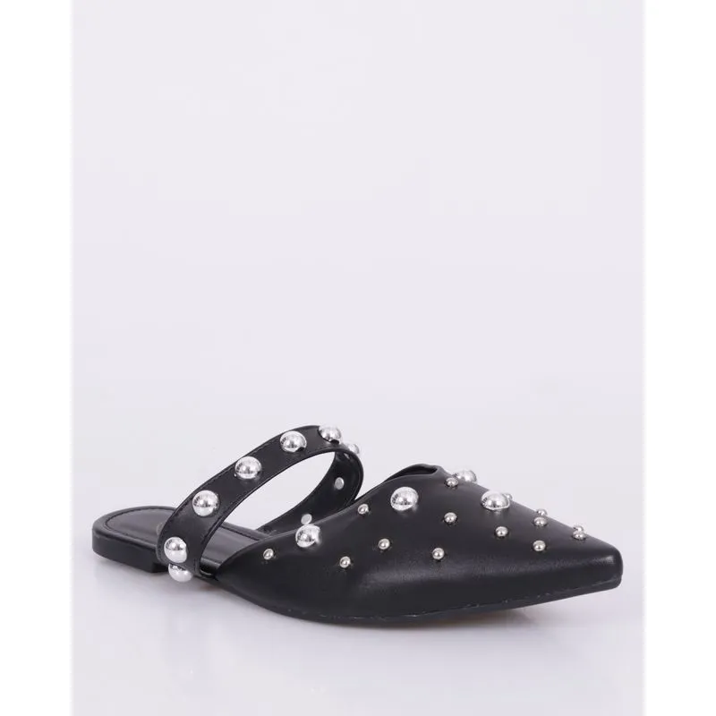 Mule Feminino Bico Fino Com Aplicação Preto 35