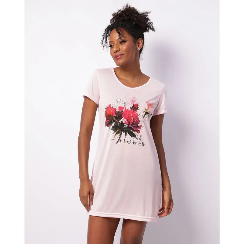 Camisola Feminina Curta Com Estampa Floral Rosa GG