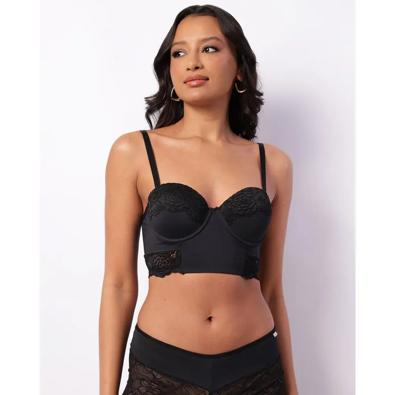 Sutiã Feminino Com Base Alongado Detalhe Renda Preto 40