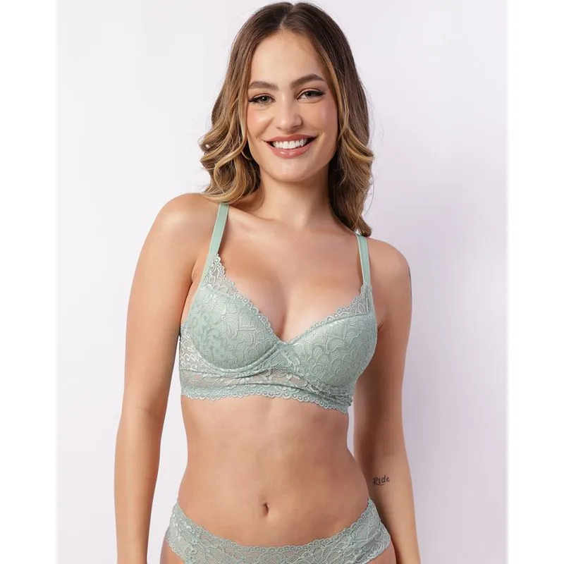 Sutiã Feminino Com Base E Bojo Renda Verde G
