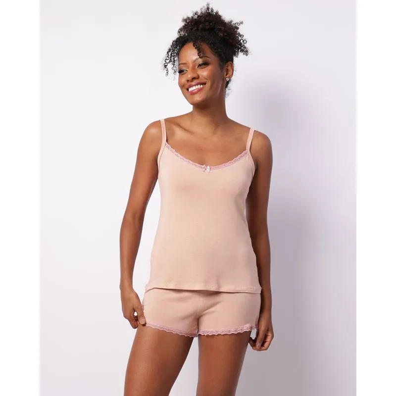 Short Doll Feminino Viscose Com Renda Rosa GG