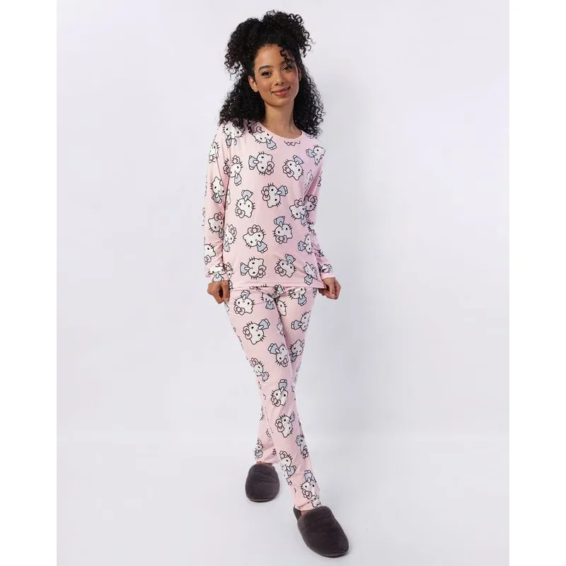 Pijama Feminino Longo Liganete Estampado Hello Kitty Rosa G