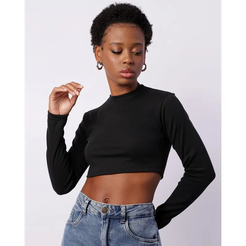 Blusa Feminina Cropped Canelada Preta P