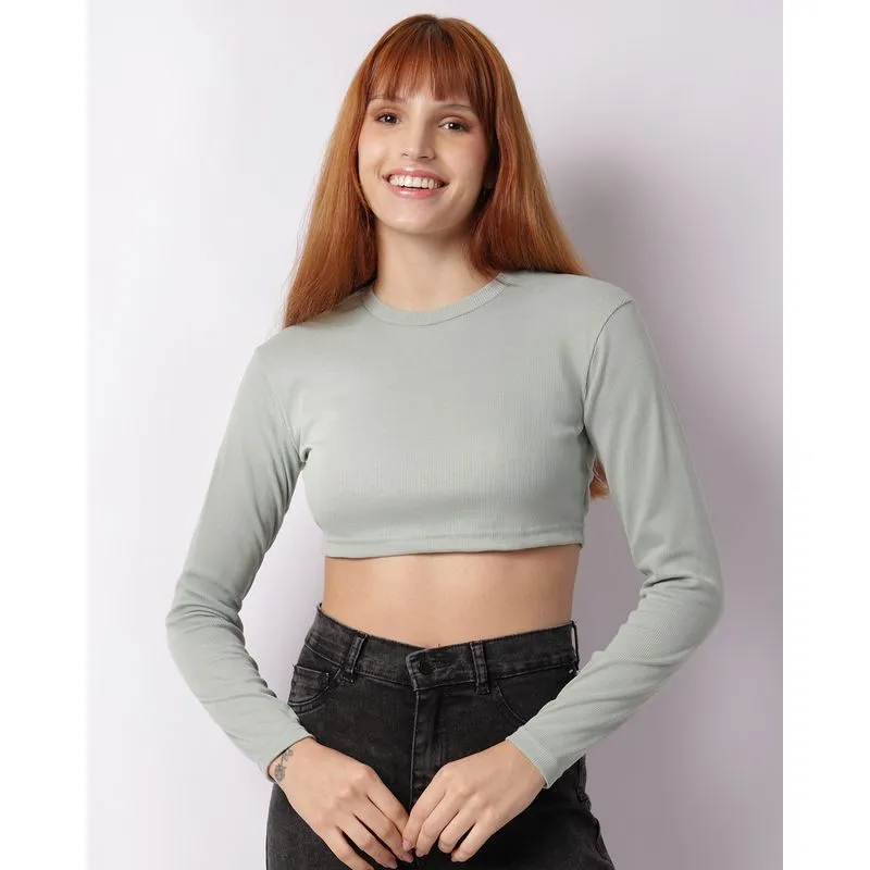 Blusa Feminina Cropped Canelada Verde G
