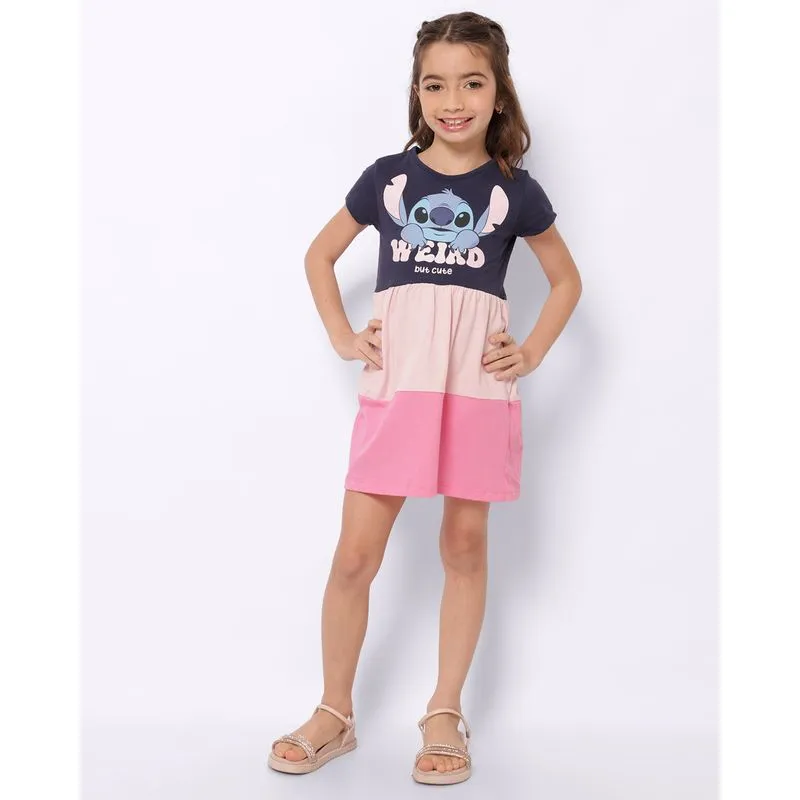 Vestido Infantil Disney Stitch Algodão Três Marias Marinho 6