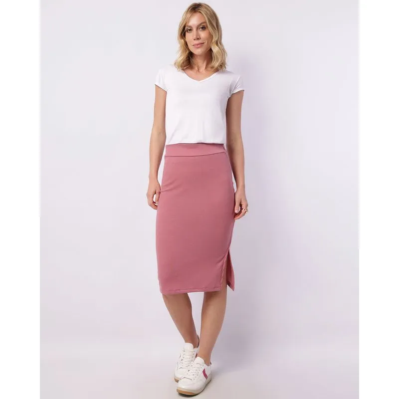 Saia Feminina Midi Canelada com Fenda Rosa M