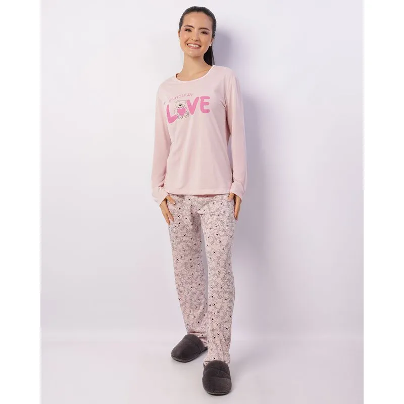 Pijama Feminino Longo Estampa Urso Rosa G