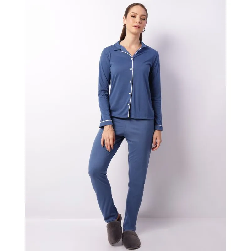 Pijama Feminino Longo Americano Azul P