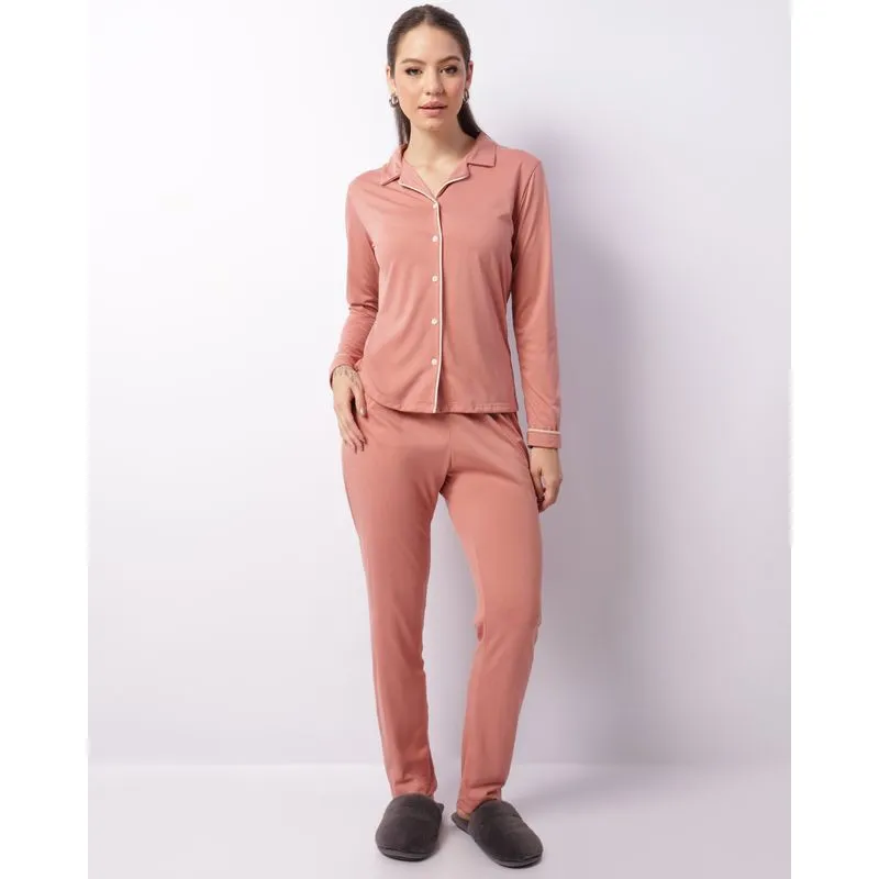 Pijama Feminino Longo Americano Rosa M