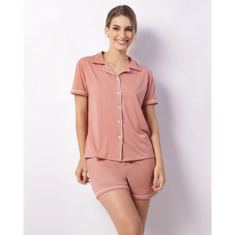 Pijama Feminino Curto Americano Poliviscose Rosa GG