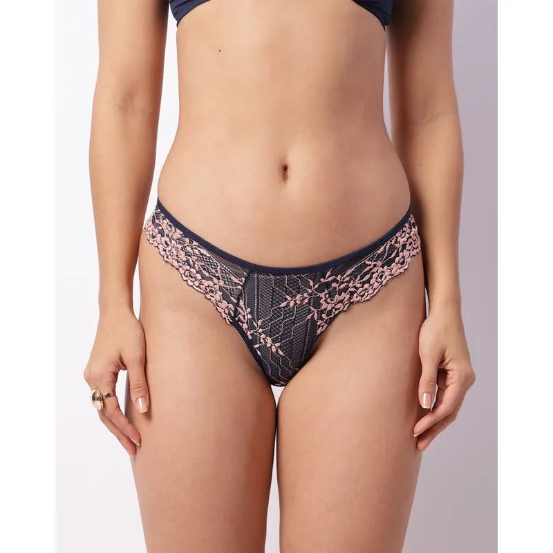 Calcinha Feminina Fio Dental Renda Marinho P