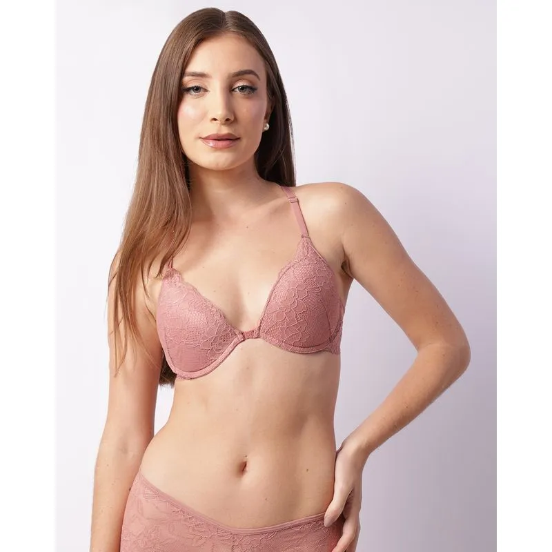 Sutiã Feminino Push Up Nadador Com Bojo Renda Rosa 46