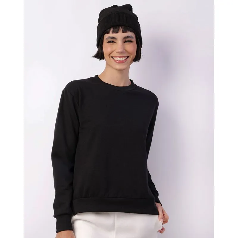 Blusão Moletom Feminino Básico Abertura Lateral Preto M