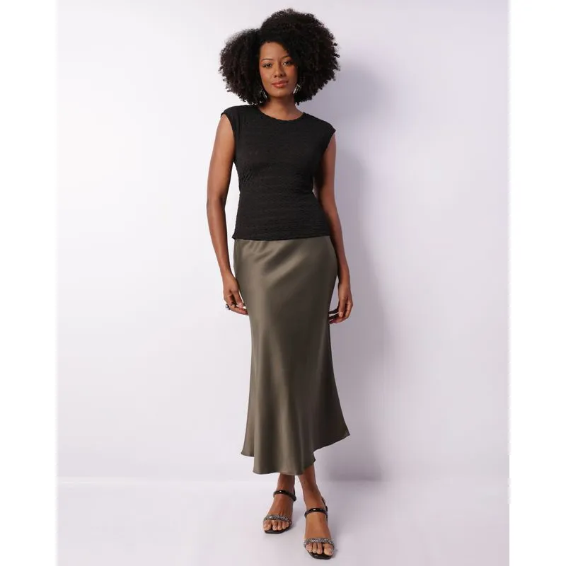 Saia Feminina Midi Acetinado Verde GG