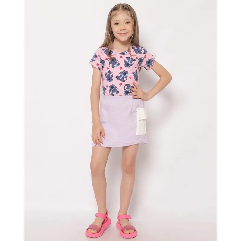 Saia Infantil Moletinho Disney Angel e Stitch Cargo Lilás 8