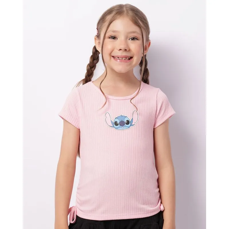Camiseta Infantil Disney Stitch Canelada com Amarração Rosa 4