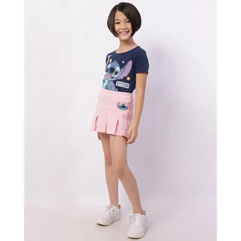 Saia Infantil Curta Disney Bordado Stitch Rosa 4