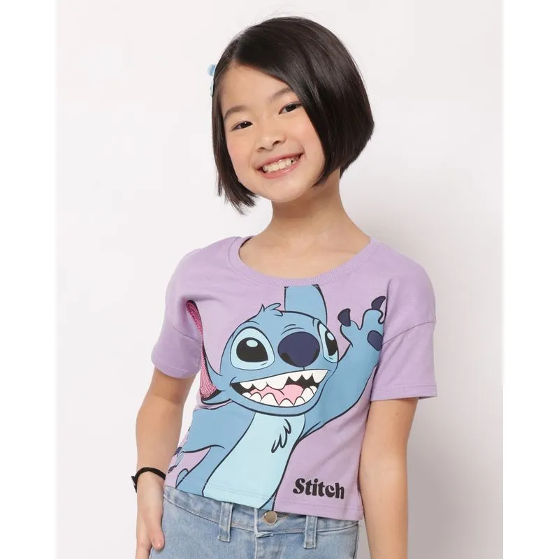 Camiseta Infantil Cropped Disney Stitch com Paetê + Brinde Lilás 8